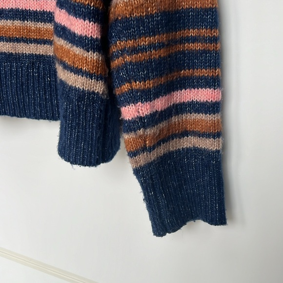 Lucky Brand Striped Scoop neck Long Sleeve sweater Sz SP Navy Pink Rust Beige - Picture 6 of 7